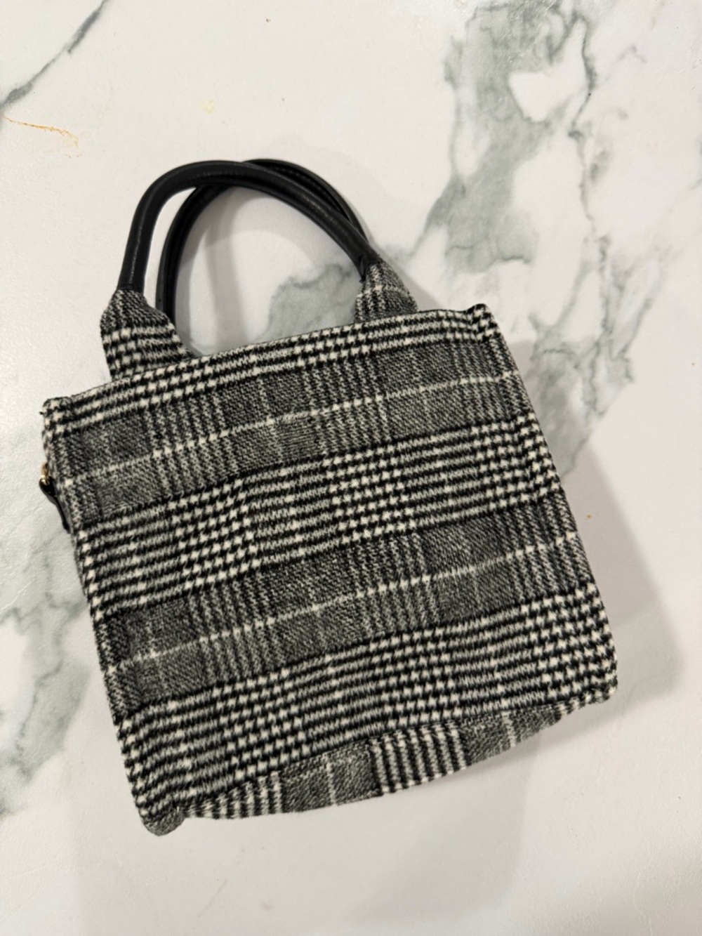 Stylish Black & White Plaid mini Tote Bag